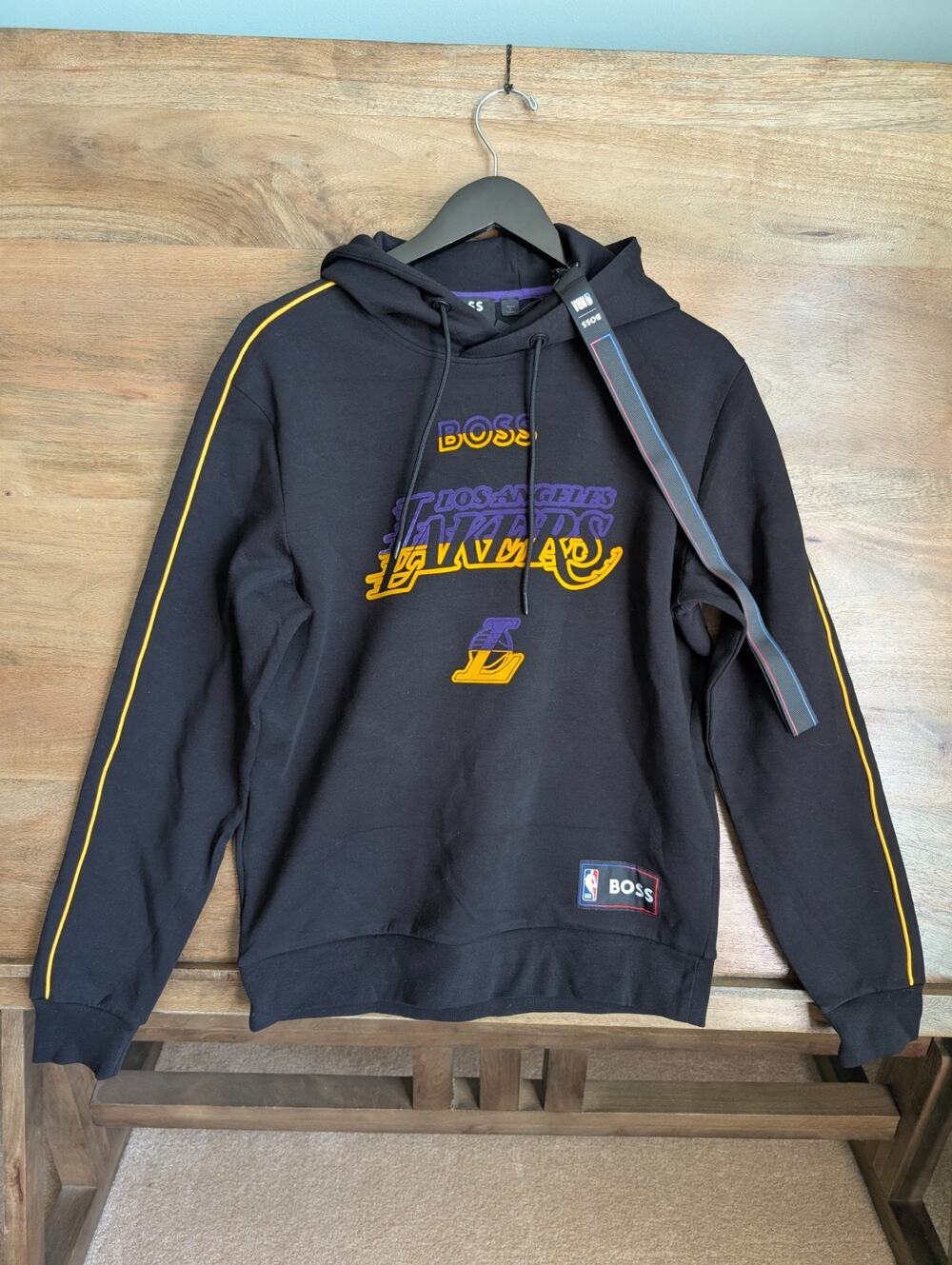 NWT Los Angeles Lakers Hoodie Mens Small Black Hugo Boss NBA Basketball Sports